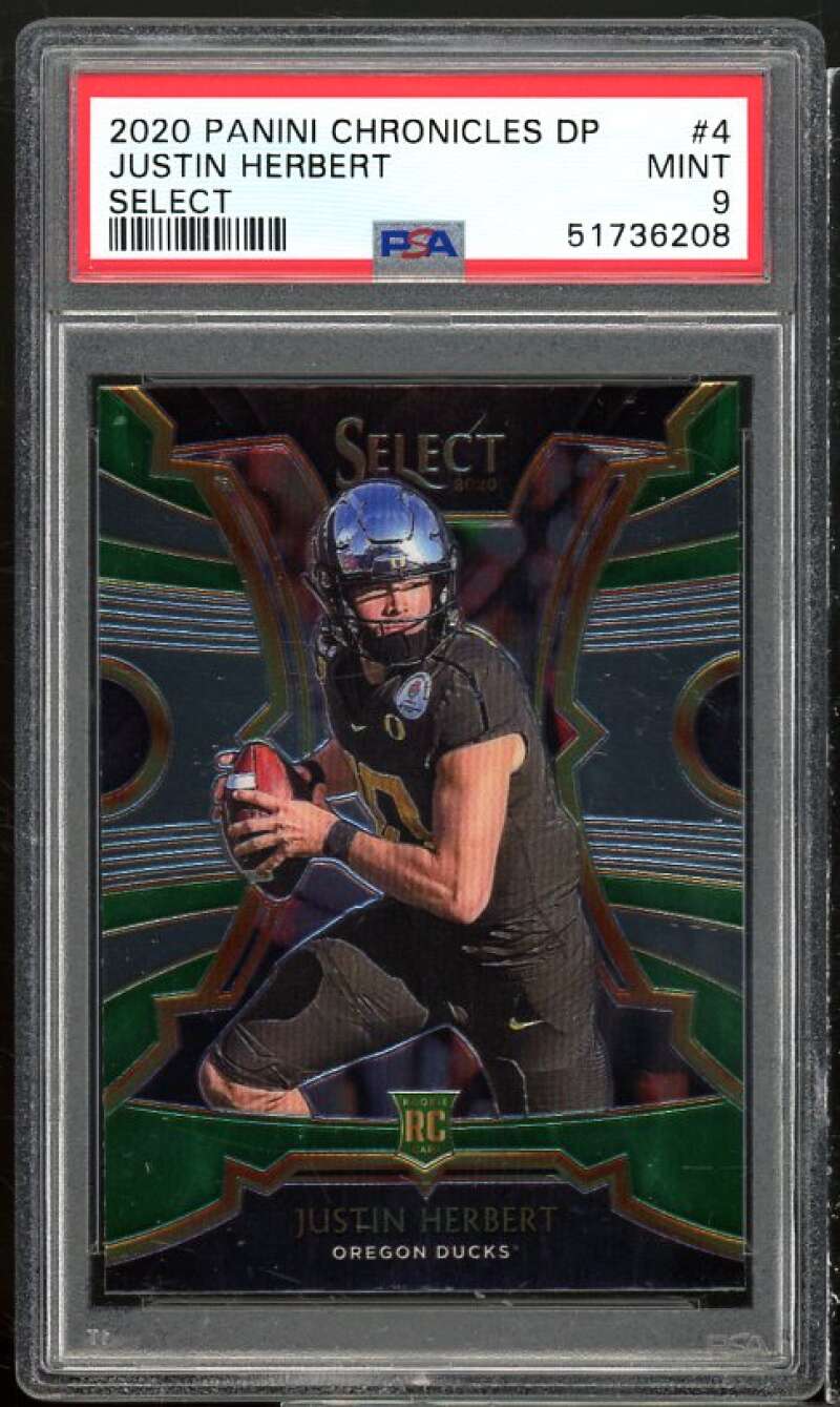 Justin Herbert Rookie Card 2020 Panini Chronicles DP Select #4 PSA 9 Image 1