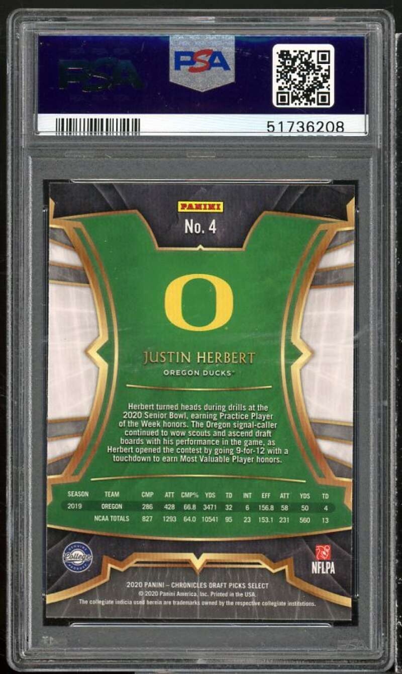 Justin Herbert Rookie Card 2020 Panini Chronicles DP Select #4 PSA 9 Image 2