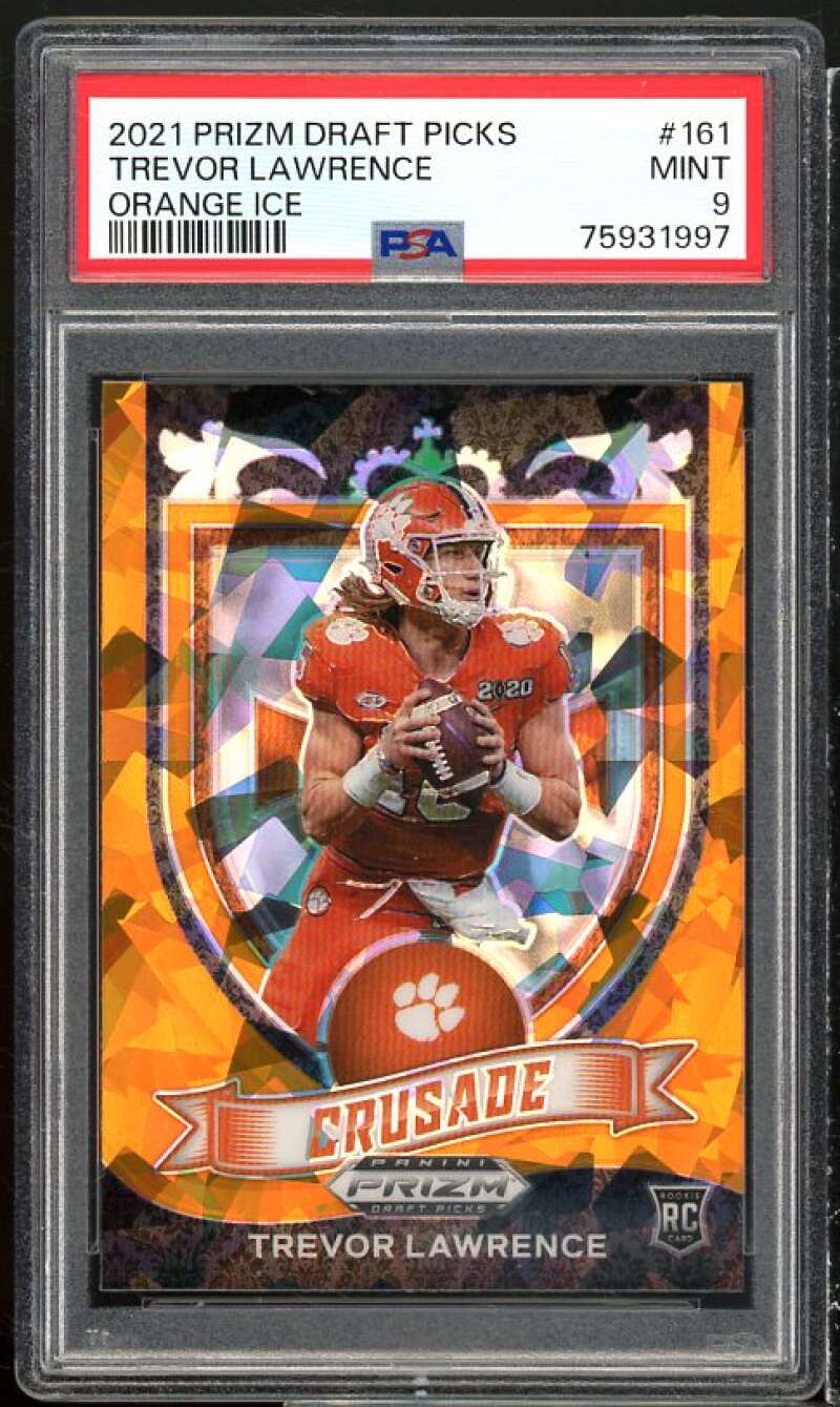 Trevor Lawrence Rookie Card 2021 Prizm Draft Picks Orange Ice #161 PSA 9 Image 1