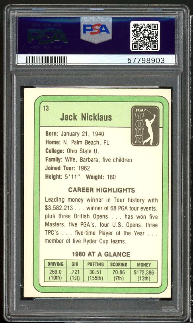 Jack Nicklaus Rookie Card 1981 Donruss Golf #13 PSA 6 Image 2