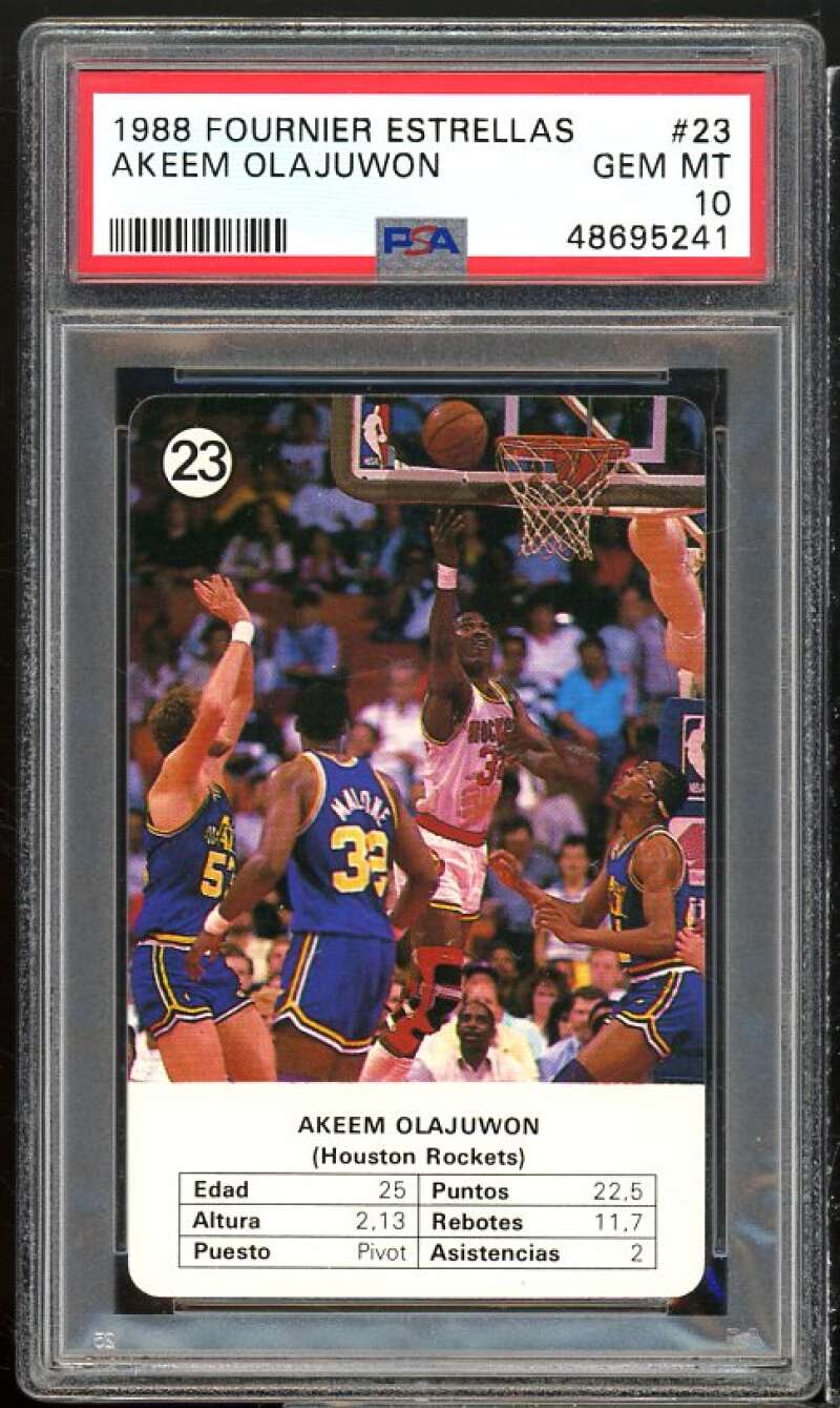 Akeem Olajuwon 1988 Founier Estrellas #23 PSA 10 (Small Crack back of Holder) Image 1