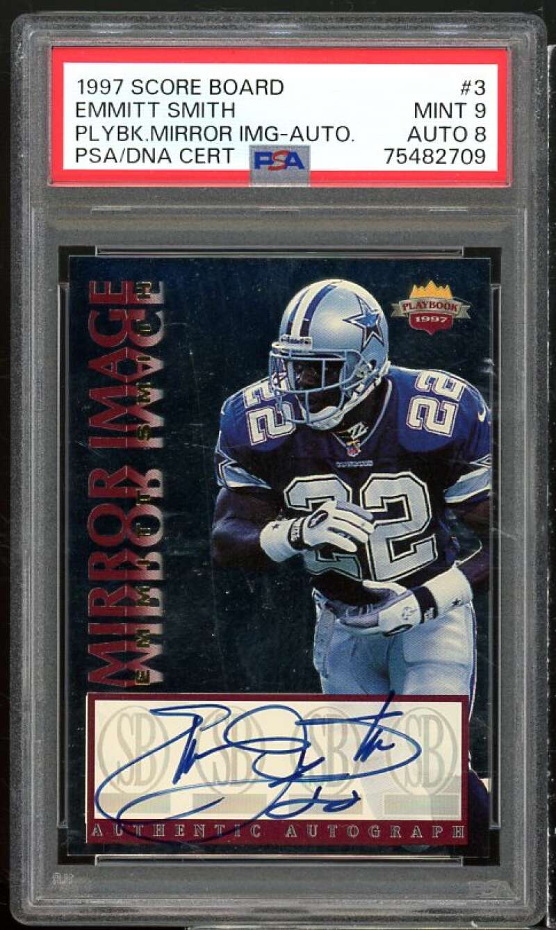 Emmitt Smith Card 1997 Score Board Mirror Image Auto #3 PSA/DNA Auto 9 Image 1