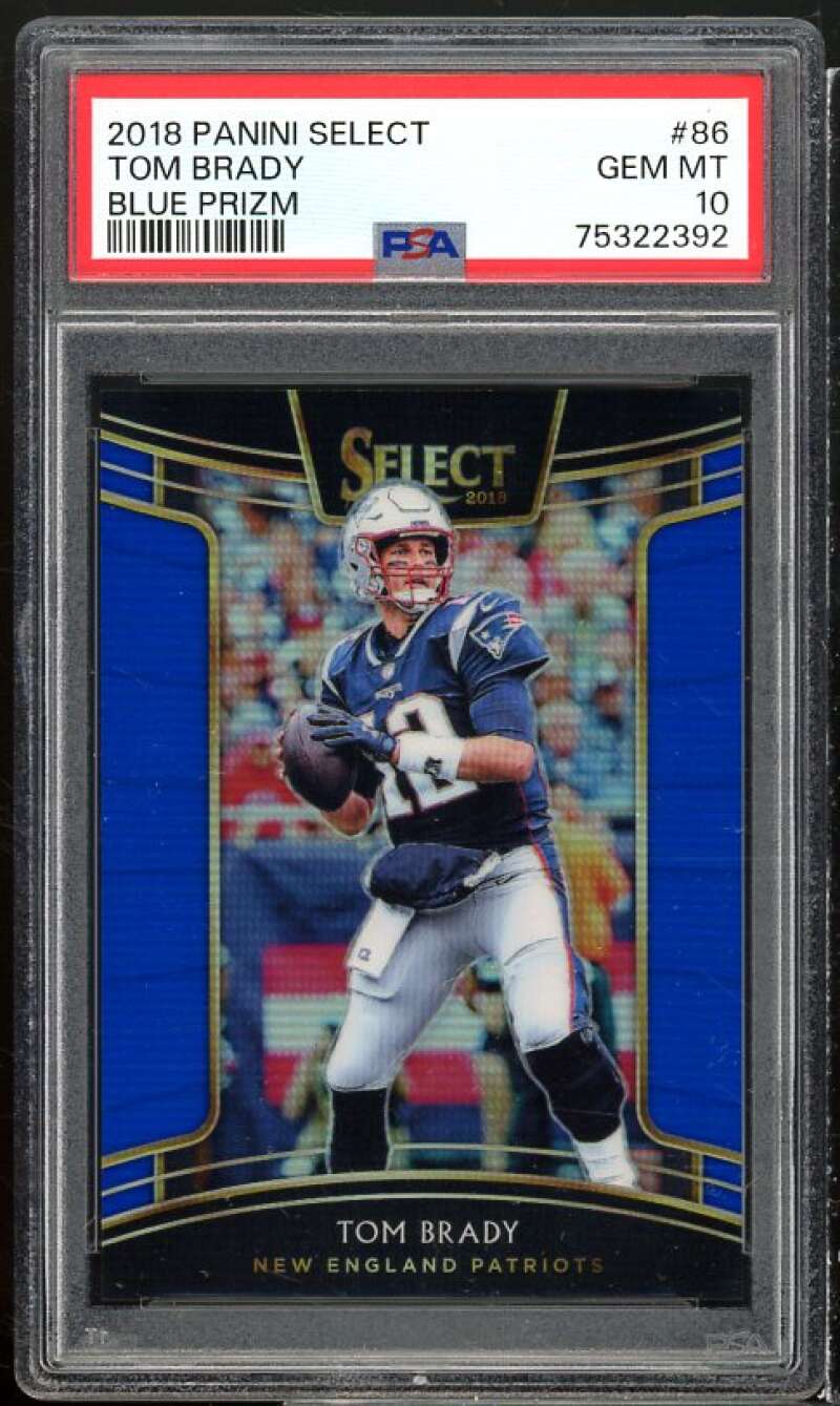 Tom Brady Card 2018 Panini Select Blue Prizm #86 PSA 10 Image 1