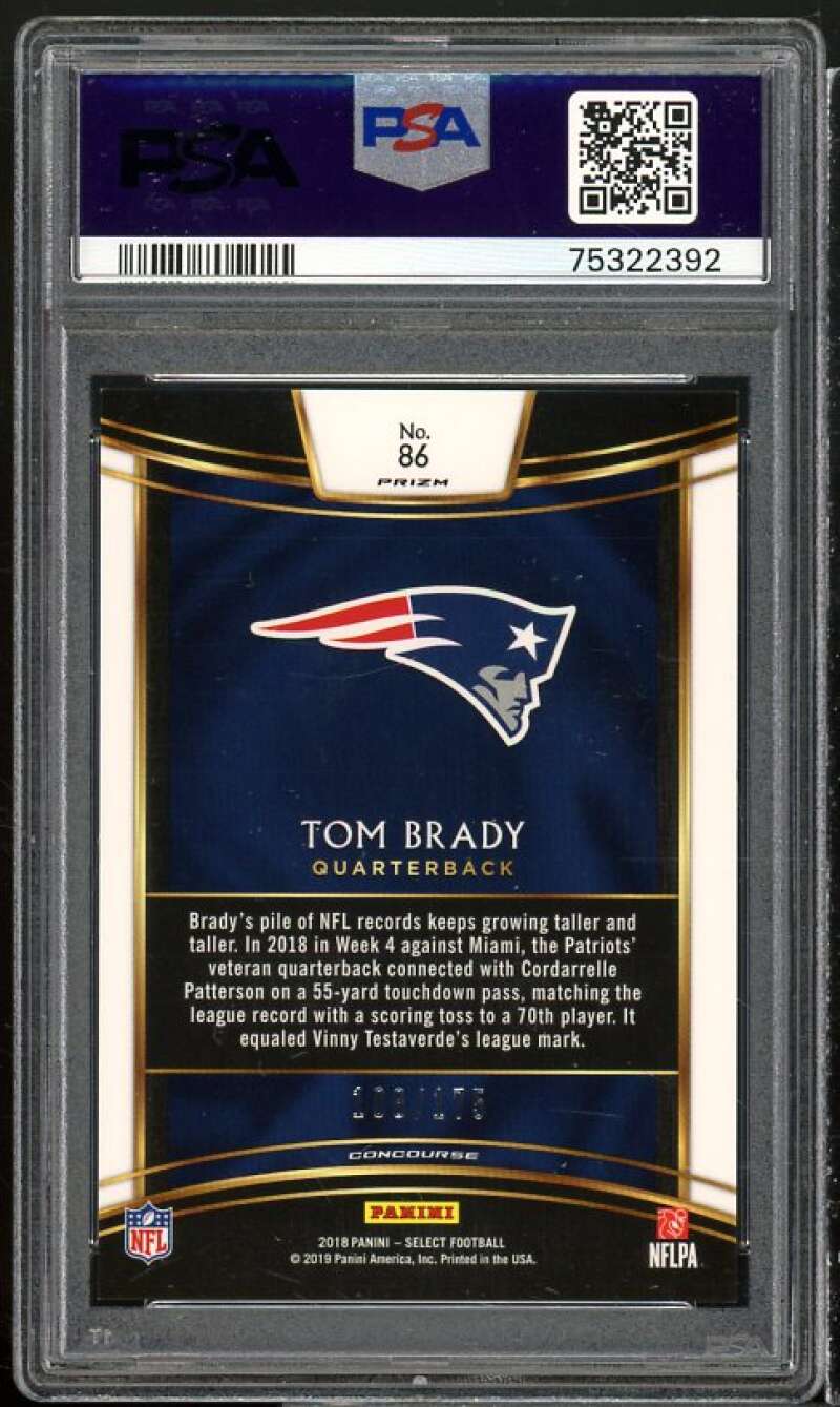 Tom Brady Card 2018 Panini Select Blue Prizm #86 PSA 10 Image 2