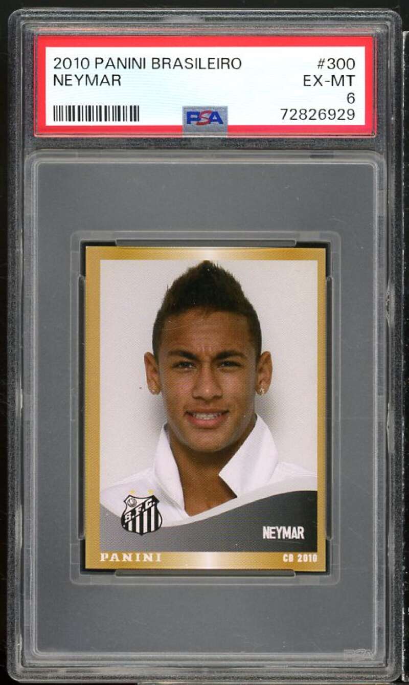 Neymar Rookie Card 2010 Panini Brasileiro #300 PSA 6 Image 1