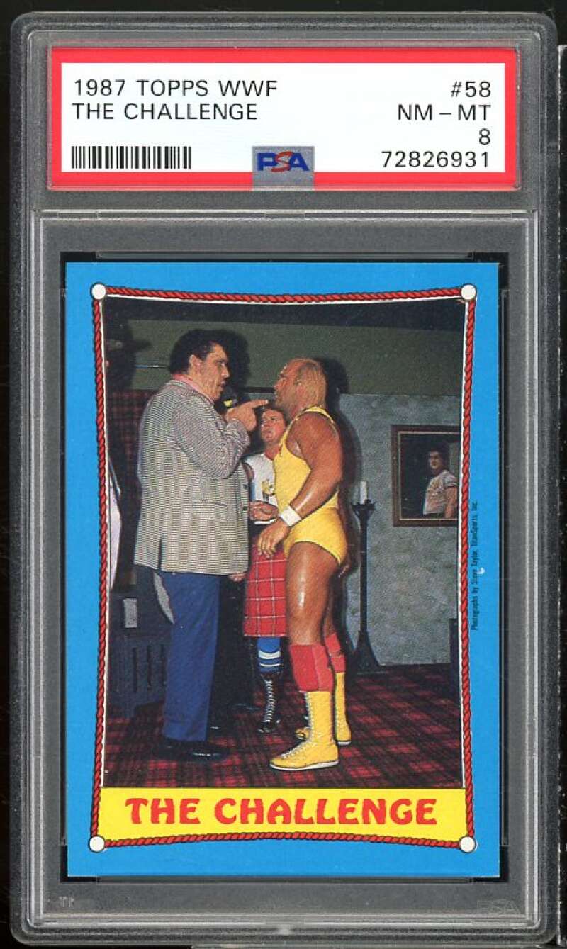 Andre The Giant / Hulk Hogan Card 1987 Topps WWF The Challenge #58 PSA 8 Image 1