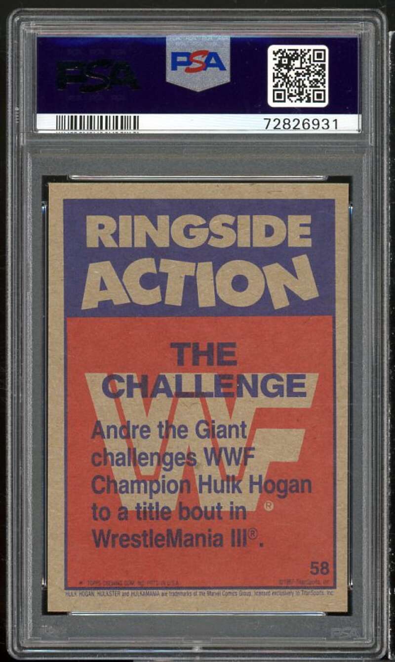Andre The Giant / Hulk Hogan Card 1987 Topps WWF The Challenge #58 PSA 8 Image 2