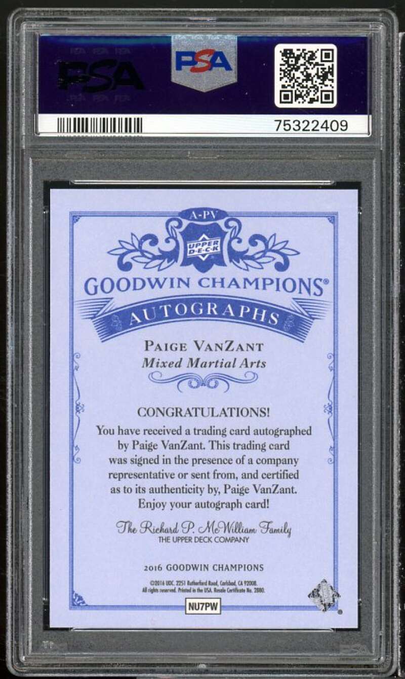 Paige Vanzant 2016 UD Goodwin Champs Autographs Inscriptions #APV (pop 4) PSA 10 Image 2