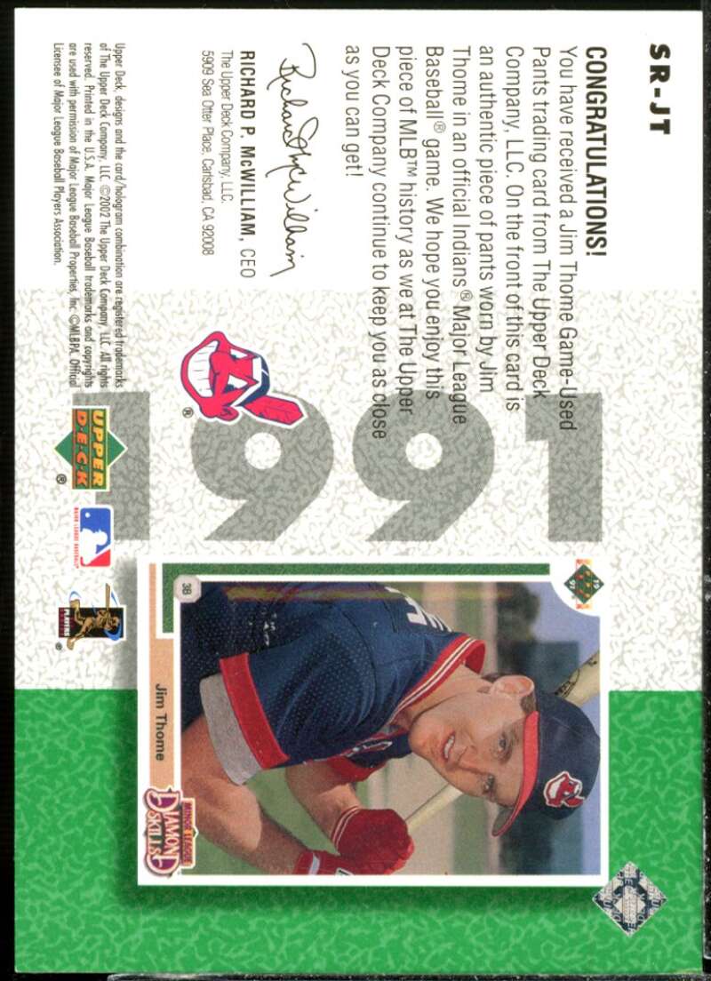 Jim Thome Card 2002 UD Authentics Retro Star Rookie Jerseys #SRJT  Image 2
