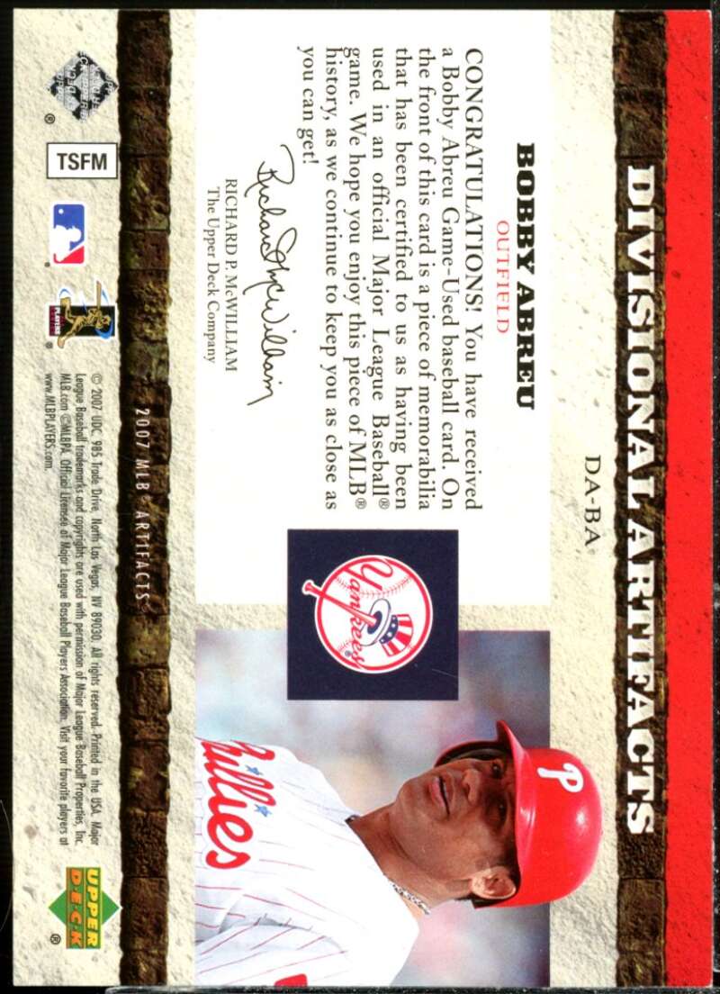 Bobby Abreu Card 2007 Artifacts Divisional Artifacts Gold #BA  Image 2