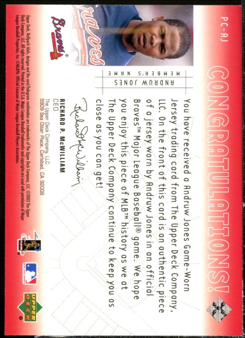 Andruw Jones Card 2002 Upper Deck Ballpark Idols Player's Club Jerseys #AJ  Image 2