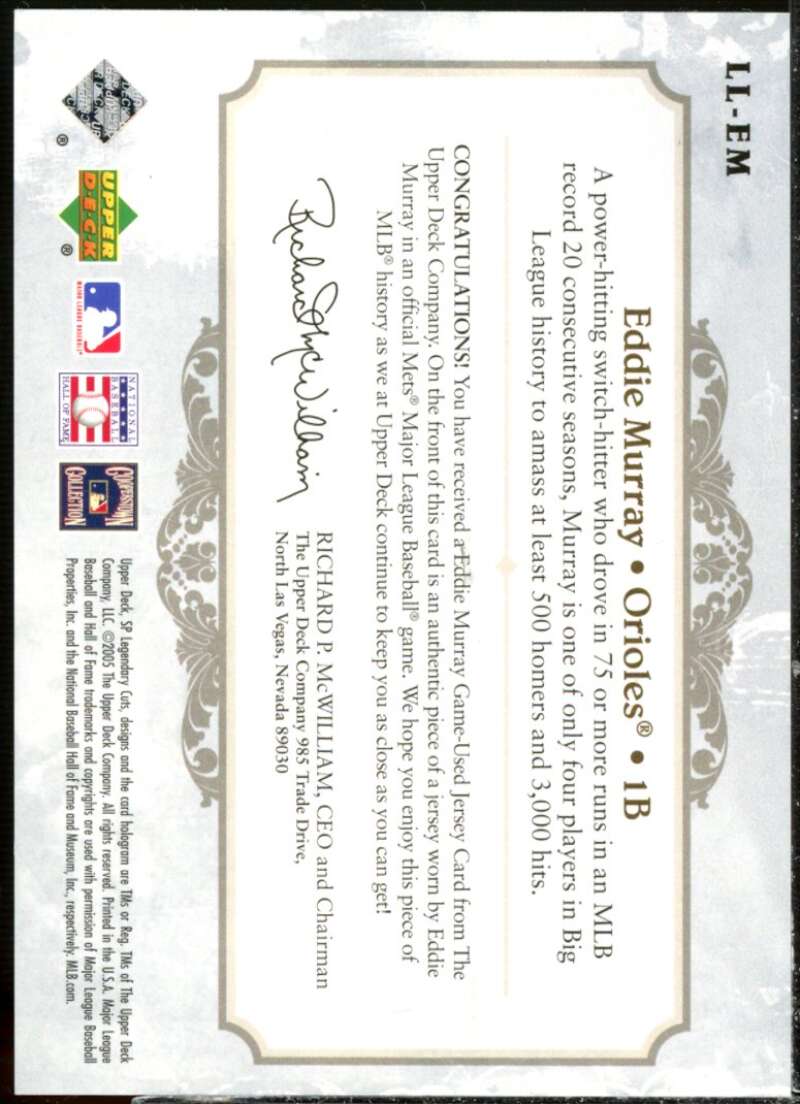 Eddie Murray Jsy Card 2005 SP Legendary Cuts Lasting Legends Material #EM  Image 2