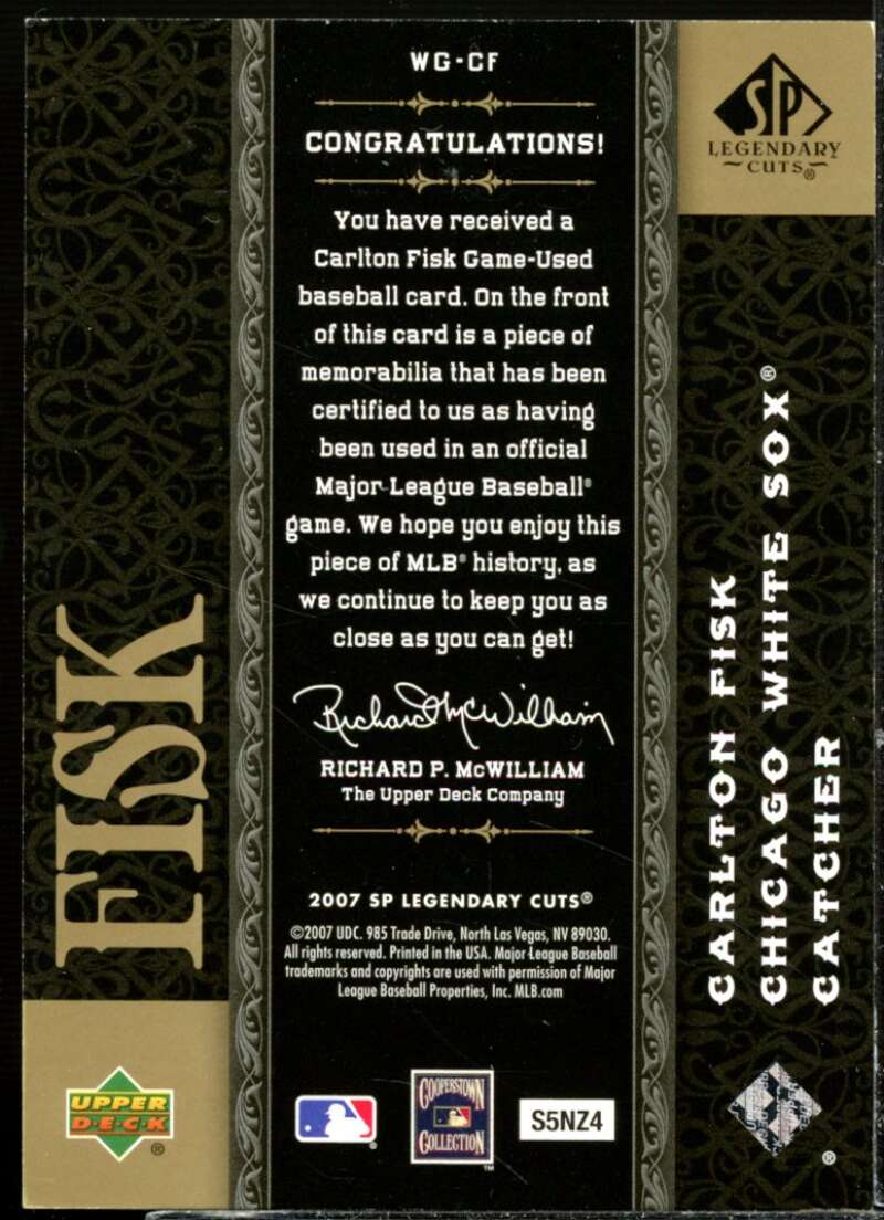Carlton Fisk Card 2007 SP Legendary Cuts When it Was a Game Memorabilia #CF  Image 2