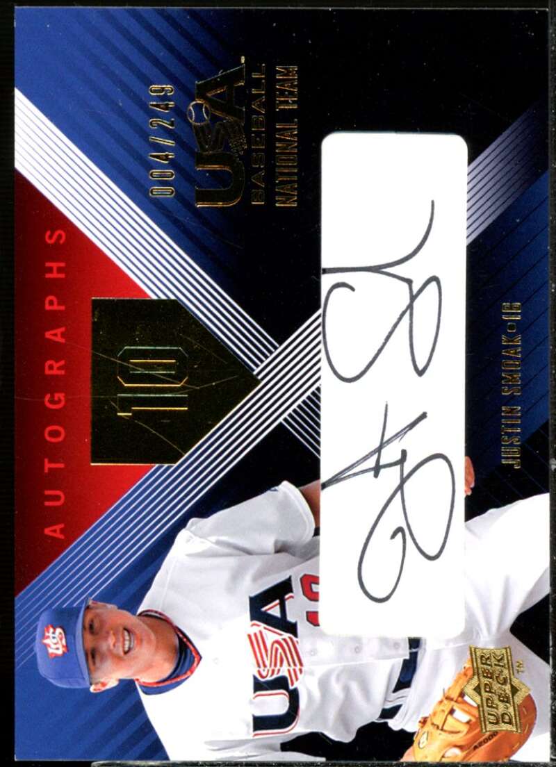 Justin Smoak Rookie Card 2008 USA Baseball National Team Signatures Black #22  Image 1
