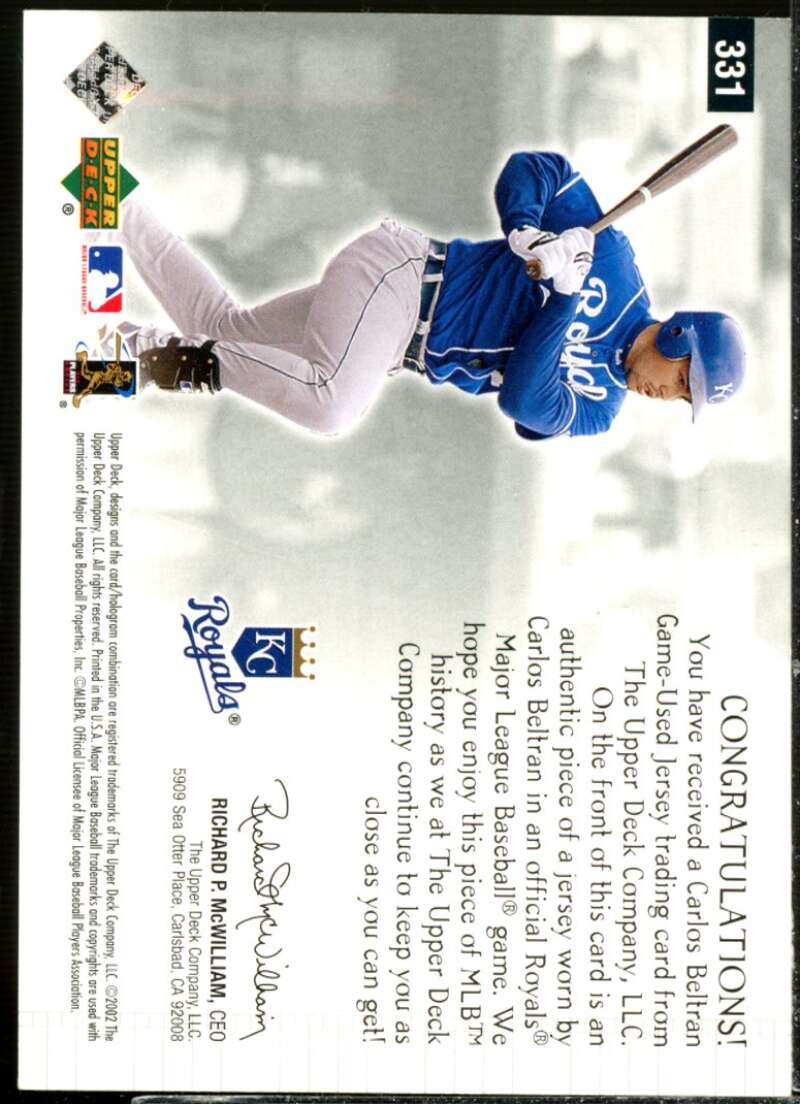 Carlos Beltran HM Jsy Card 2002 Upper Deck Diamond Connection #331  Image 2