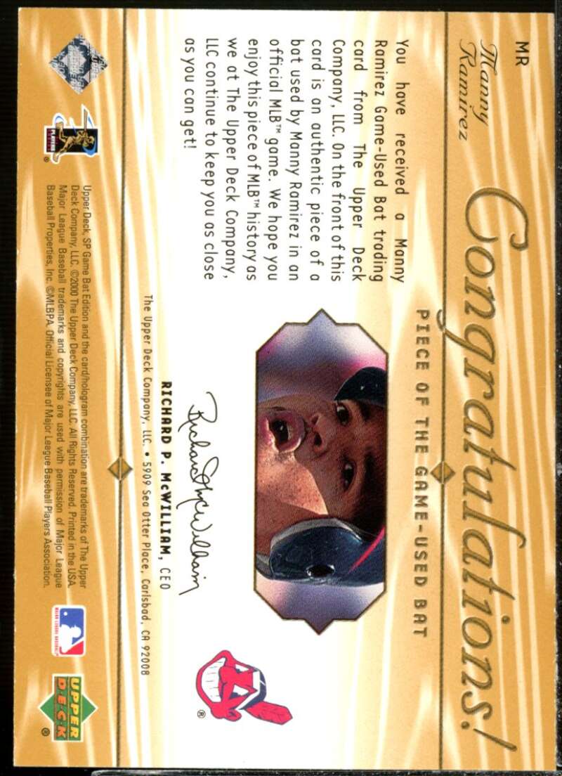 Manny Ramirez Card 2001 SP Game Bat Edition Piece of the Game #MR  Image 2