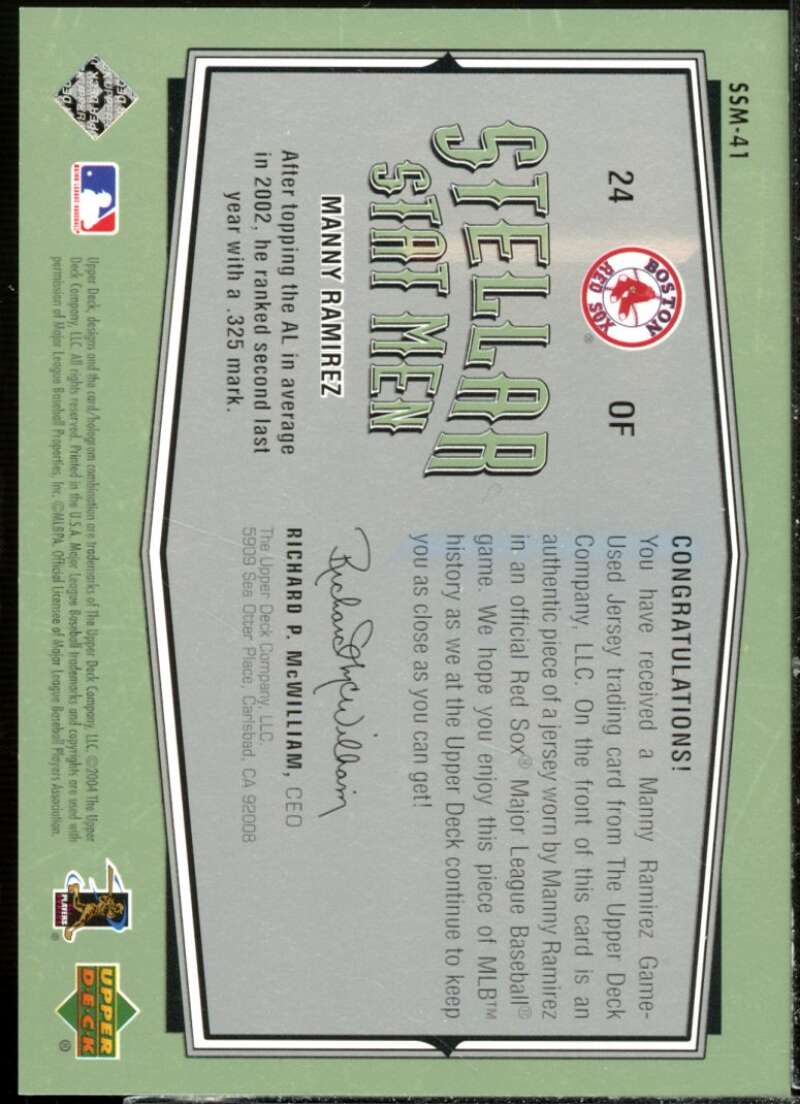 Manny Ramirez Card 2004 Upper Deck Vintage Stellar Stat Men Jerseys #41  Image 2