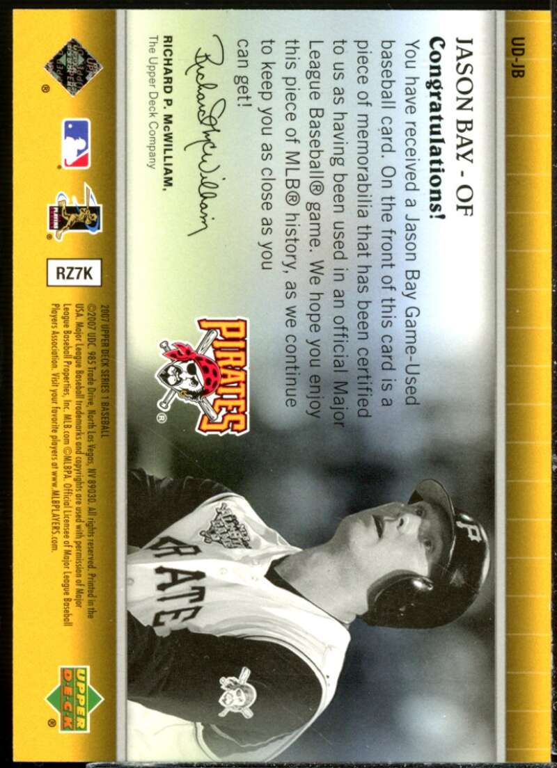 Jason Bay Jsy Card 2007 Upper Deck UD Game Materials #JB  Image 2