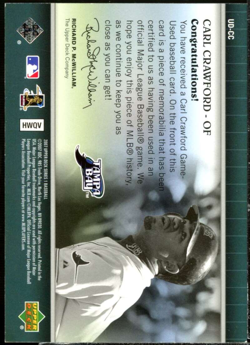 Carl Crawford Card 2007 Upper Deck UD Game Materials #CC  Image 2