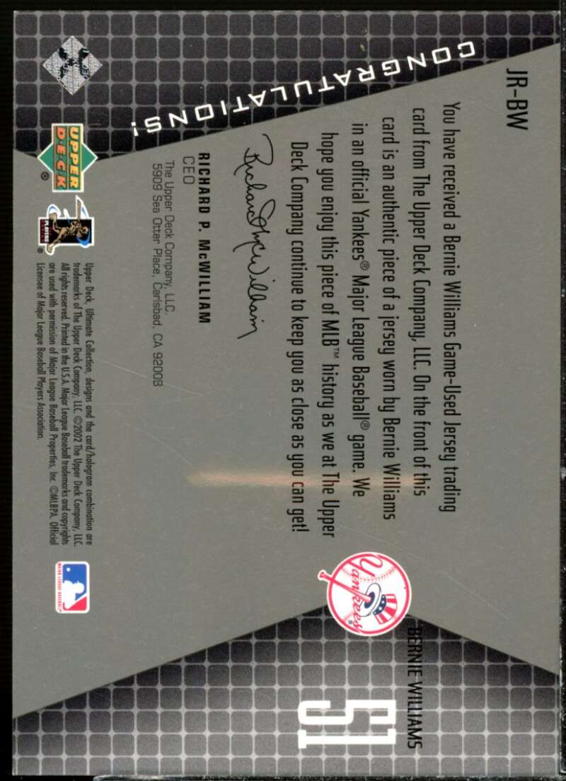 Bernie Williams Card 2002 Ultimate Collection Game Jersey Tier 3 #BW  Image 2