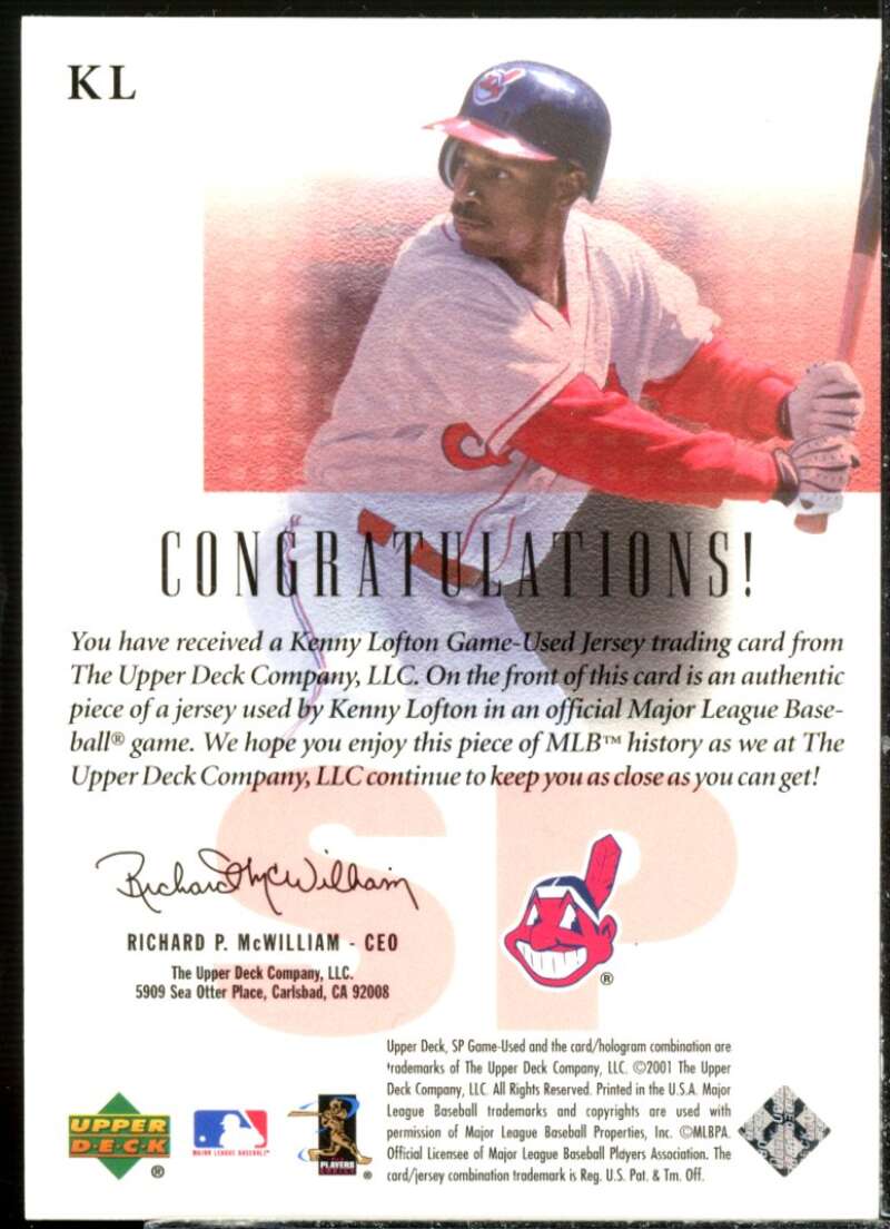 Kenny Lofton Card 2001 SP Game Used Edition Authentic Fabric #KL  Image 2