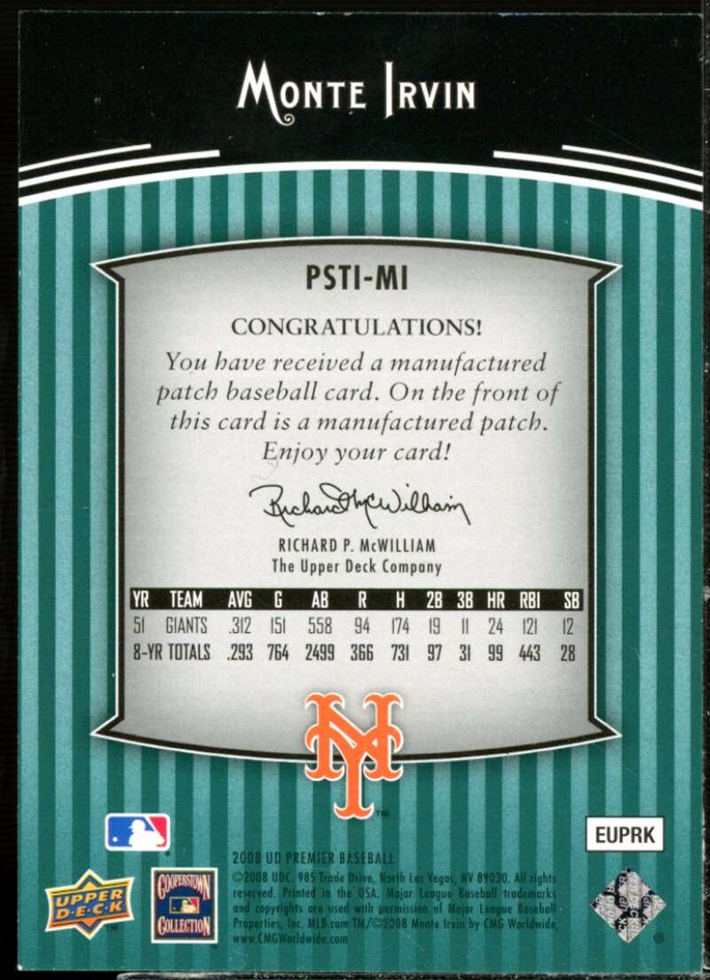 Monte Irvin Card 2008 Upper Deck Premier Stitchings Gold #MI  Image 2