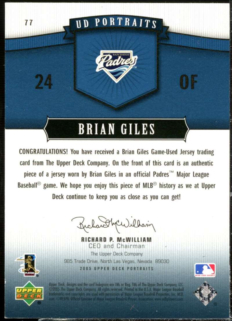 Brian Giles Card 2005 UD Portraits Jersey Blue #77  Image 2