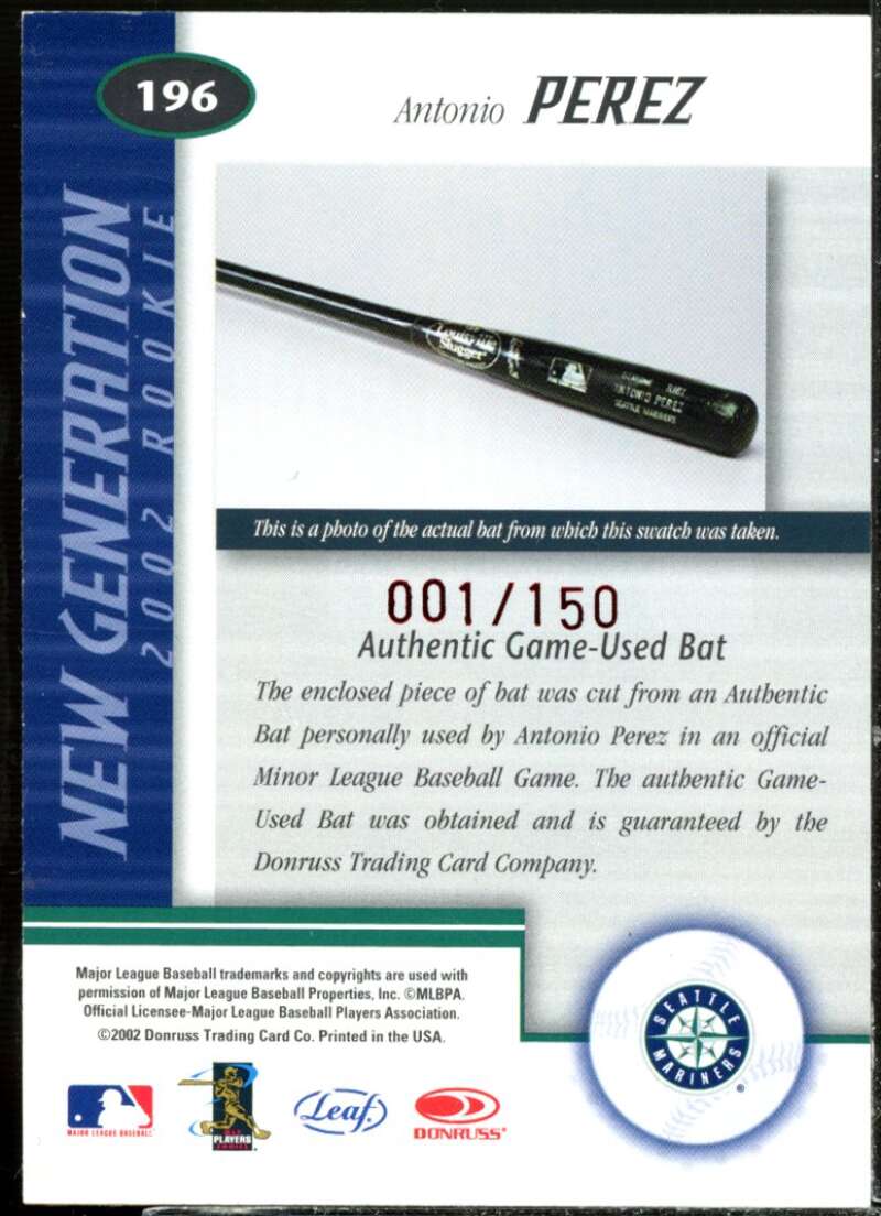 Antonio Perez NG Bat Card 2002 Leaf Certified Mirror Red #196  Image 2