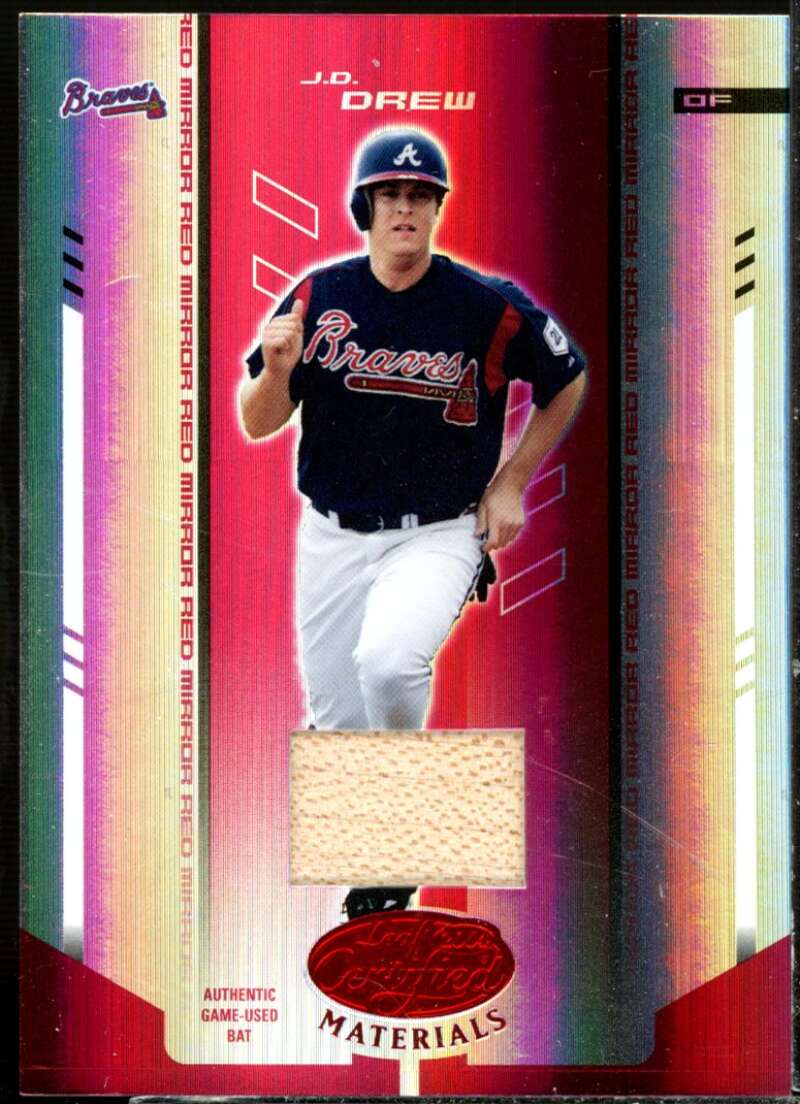 J.D. Drew Card 2004 Leaf Certified Materials Mirror Bat Red #77  Image 1
