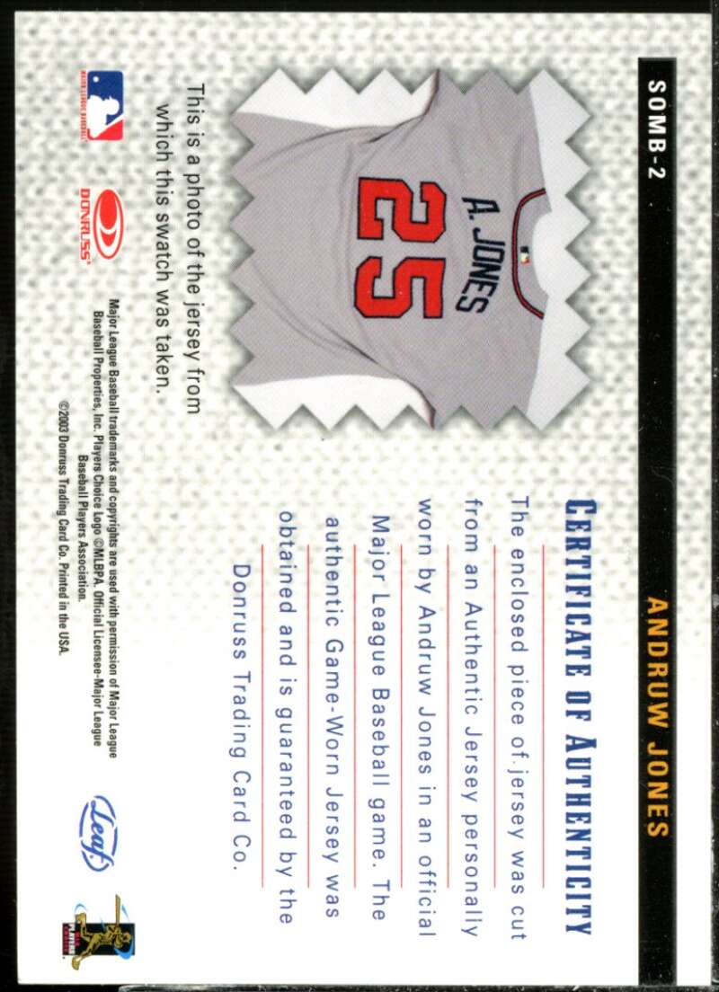 Andruw Jones Card 2004 Leaf Shirt Off My Back #2  Image 2