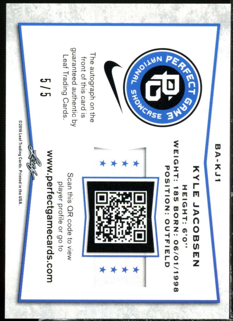 Jacobsen 2016 Leaf Metal Perfect Game All-American Patch Auto Blue Rainbow #kj1  Image 2