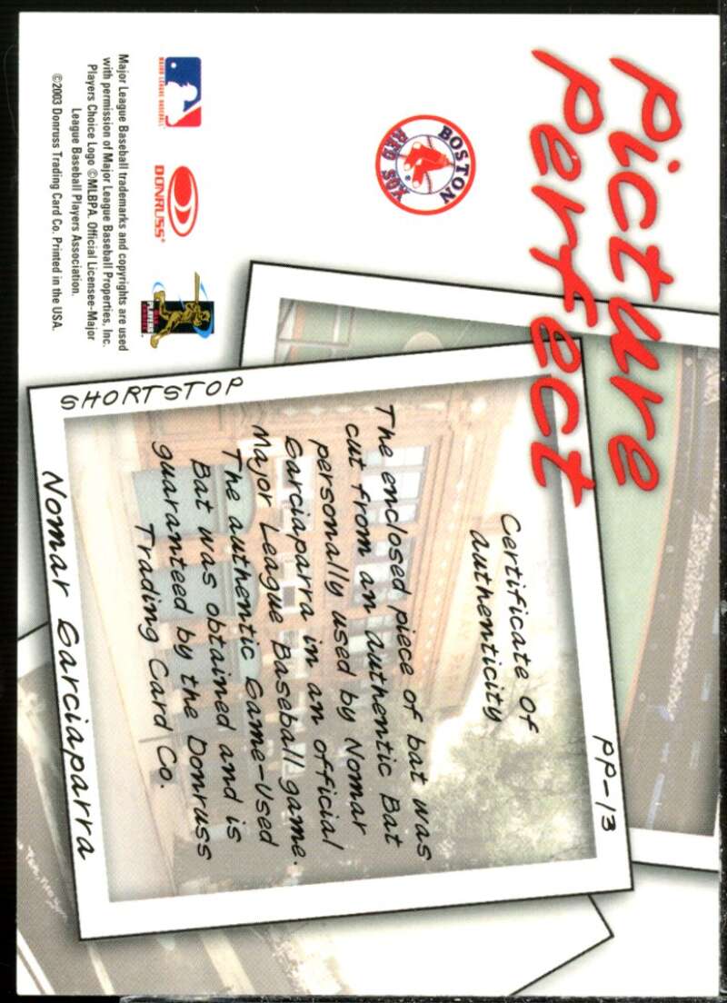 Nomar Garciaparra Card 2004 Leaf Picture Perfect Bats Second Edition #13  Image 2