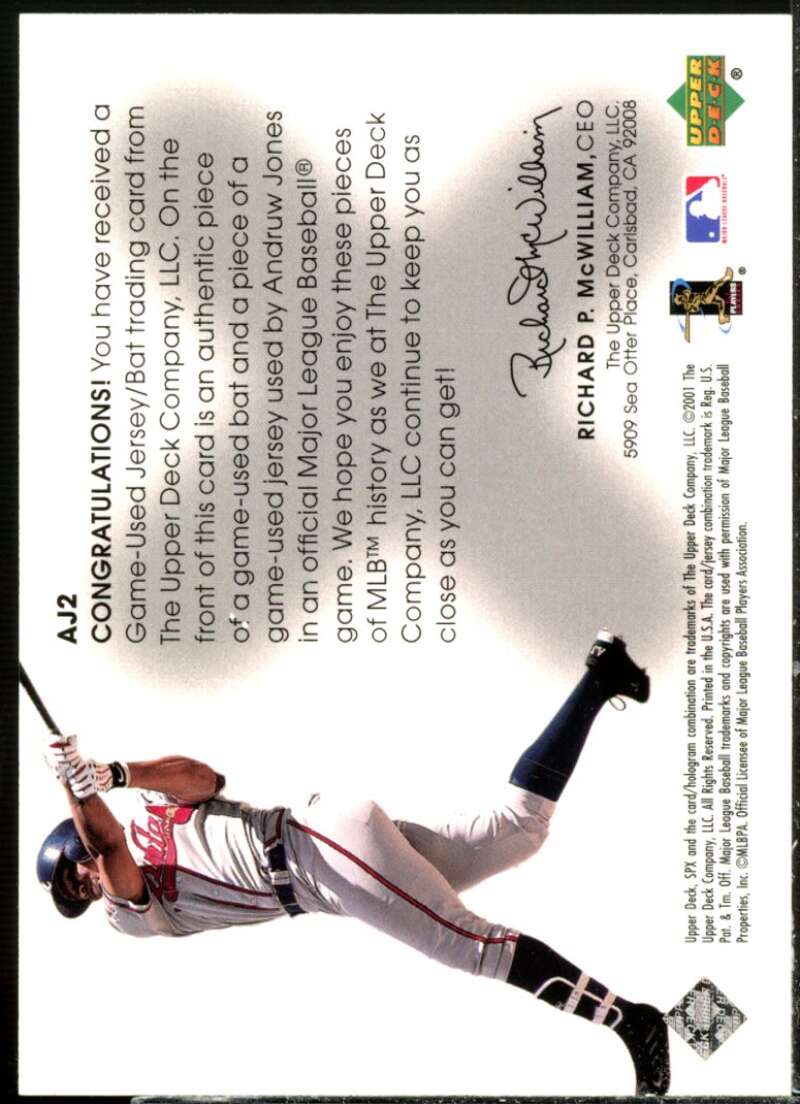 Andruw Jones Card 2001 SPx Winning Materials Bat-Jersey #AJ2  Image 2