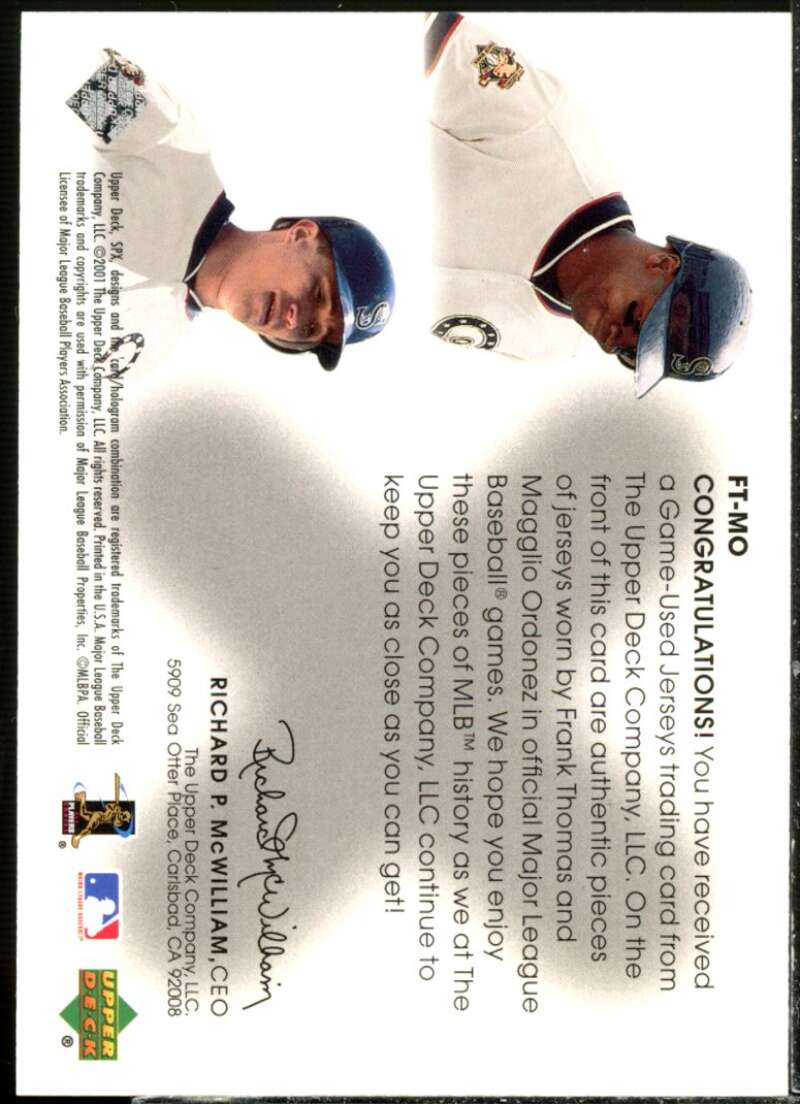 Frank Thomas/Magglio Ordonez Card 2001 SPx Winning Materials Update Duos #FTMO  Image 2