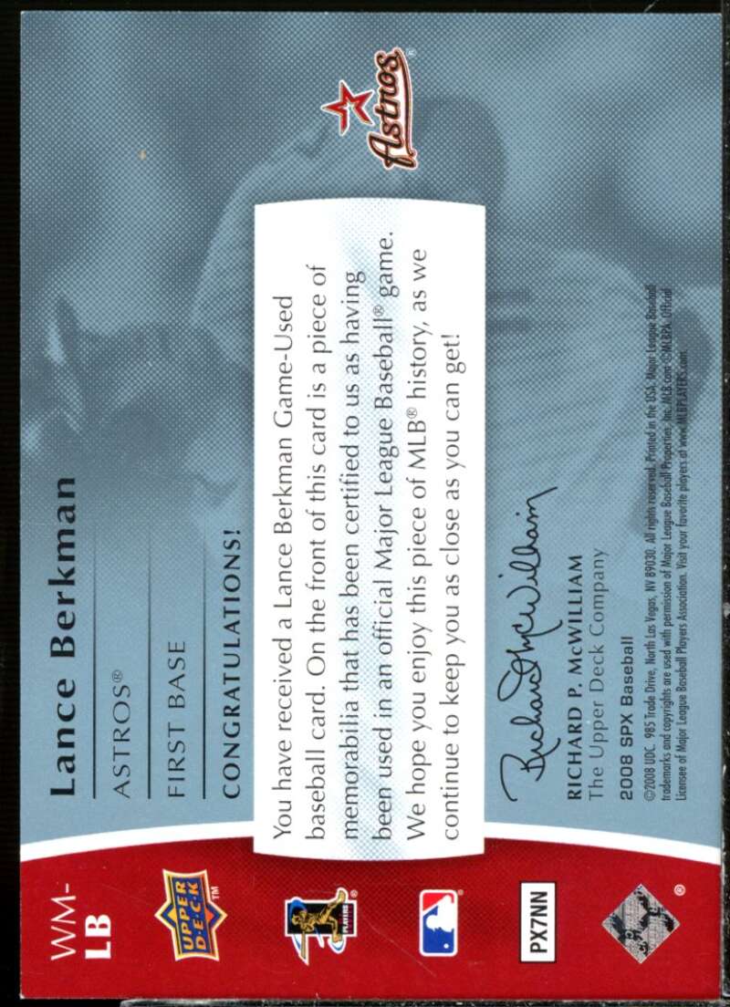Lance Berkman Card 2008 SPx Winning Materials Baseball 99 #LB  Image 2