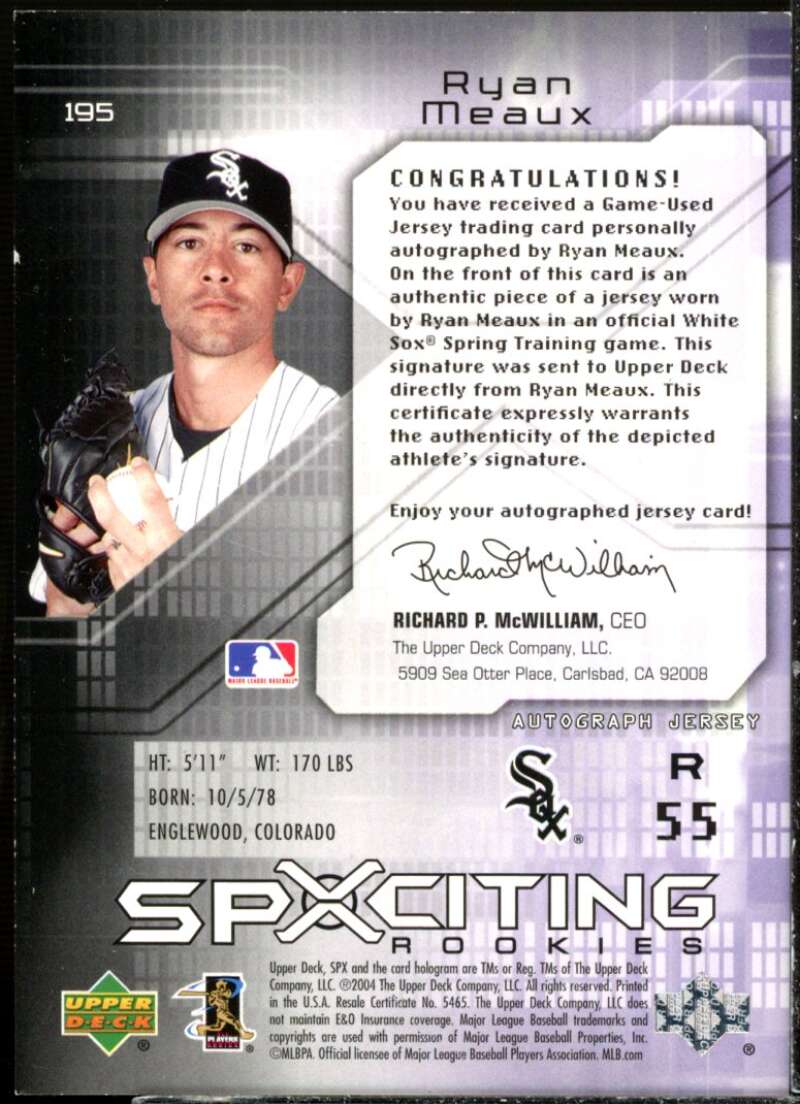 Ryan Meaux AU JSY Rookie Card 2004 SPx #195  Image 2