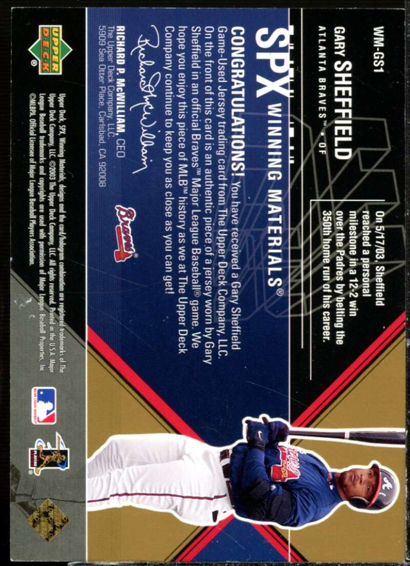 Gary Sheffield Num Card 2003 SPx Winning Materials 250 #GS1B  Image 2
