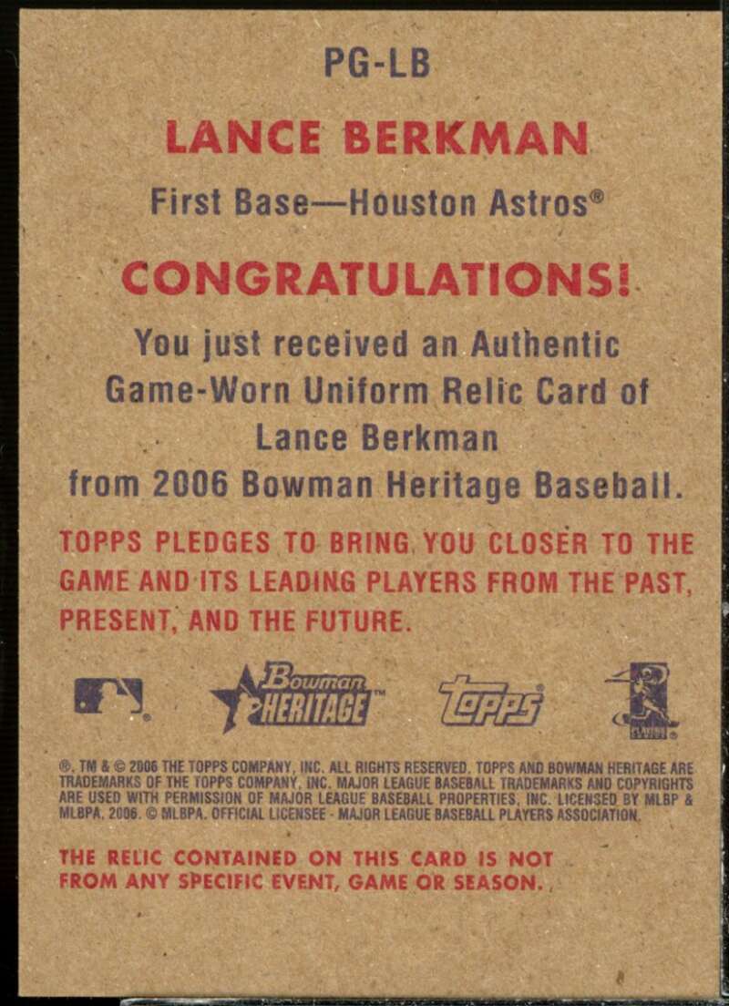 Lance Berkman Jsy Card 2006 Bowman Heritage Pieces of Greatness #LB  Image 2