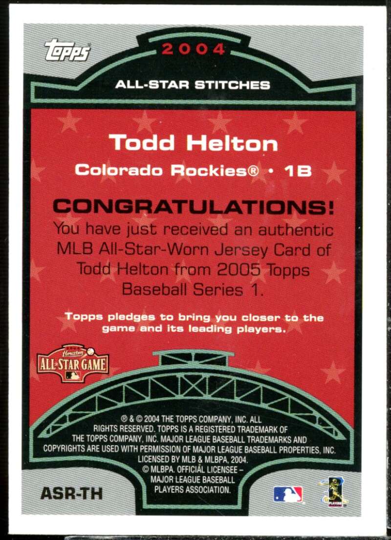 Todd Helton Card 2004 Topps All-Star Stitches Jersey Relics #TH  Image 2