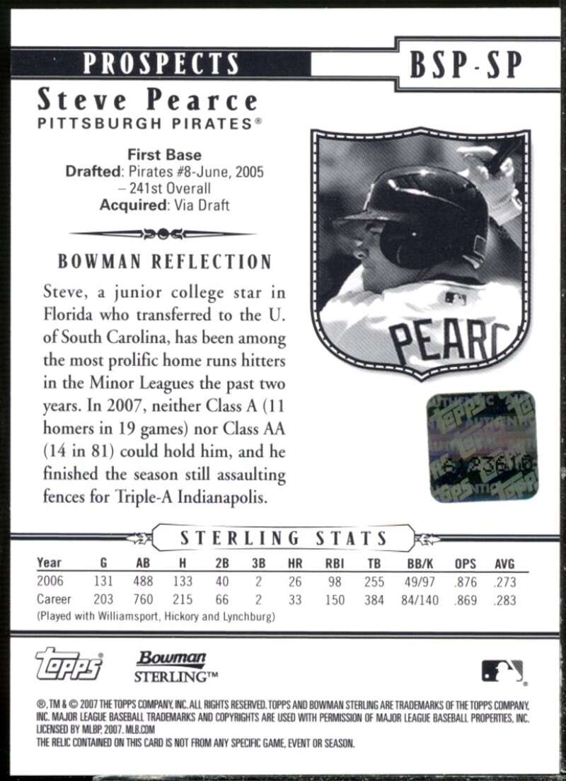 Steve Pearce Jsy AU Card 2007 Bowman Sterling Prospects #SP  Image 2