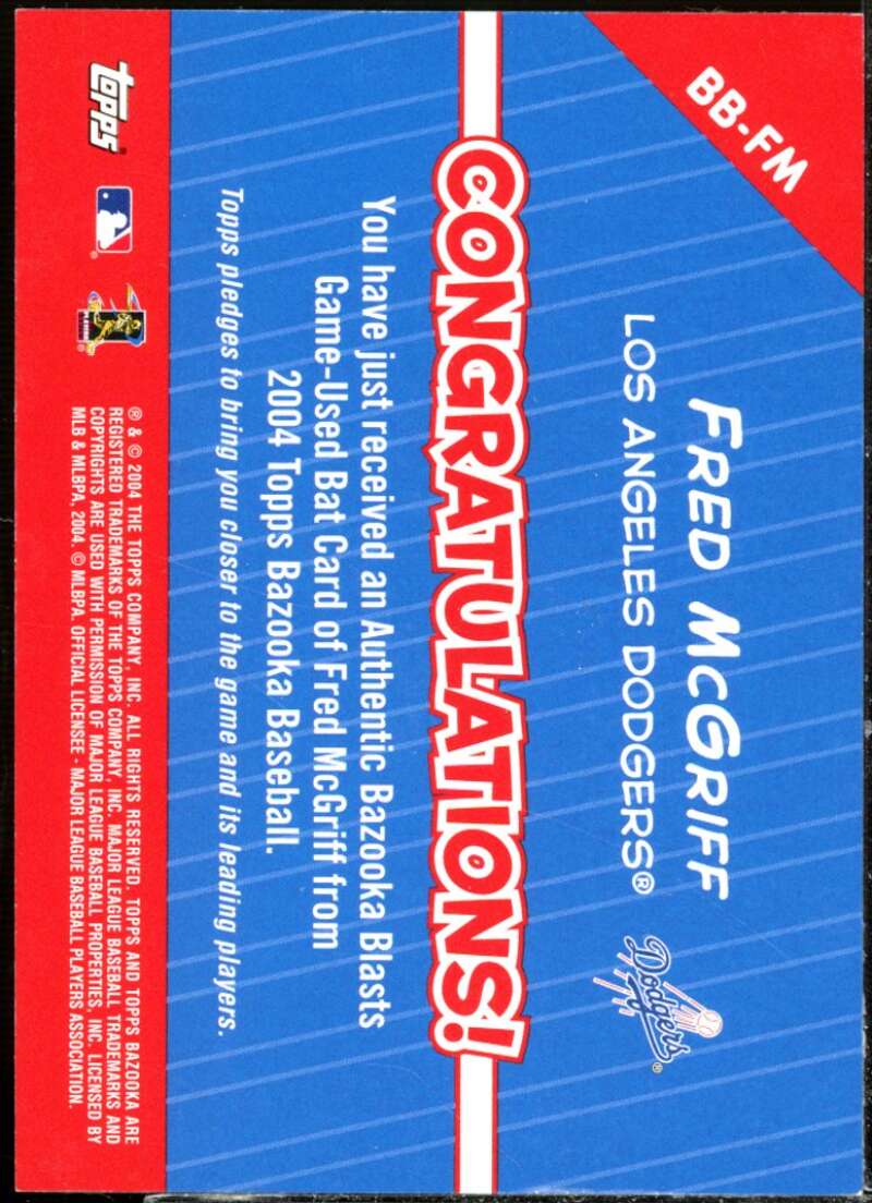 Fred McGriff Card 2004 Bazooka Blasts Bat Relics #FM  Image 2