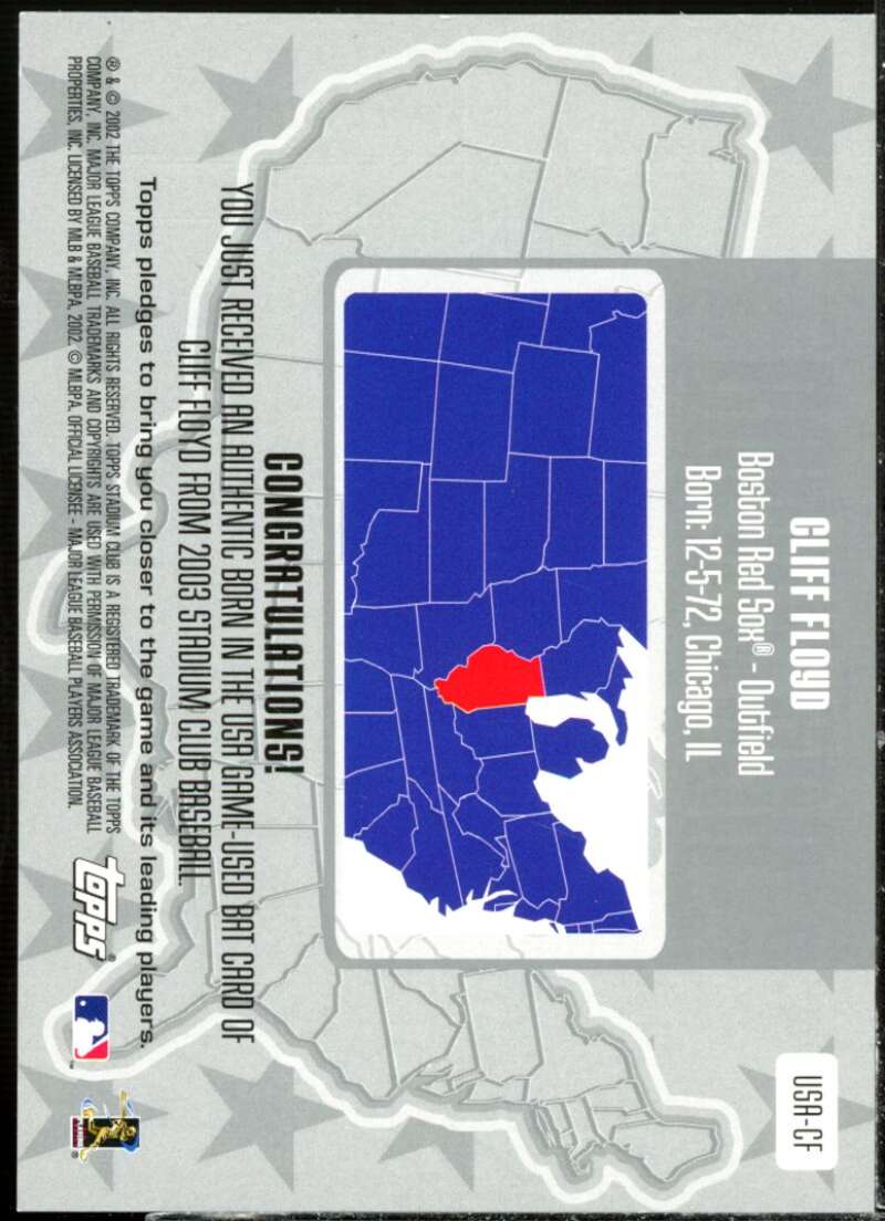 Cliff Floyd Bat Card 2003 Stadium Club Born in the USA Relics #CF  Image 2