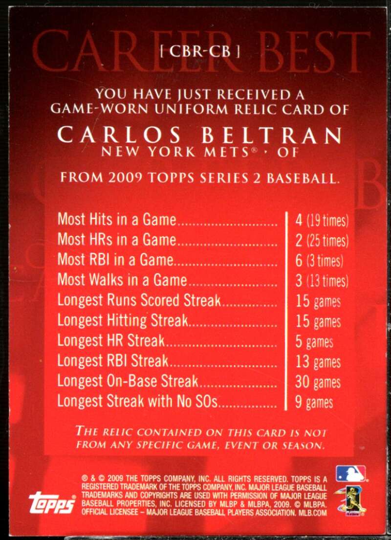 Carlos Beltran Pants Card 2009 Topps Career Best Relics #CB  Image 2