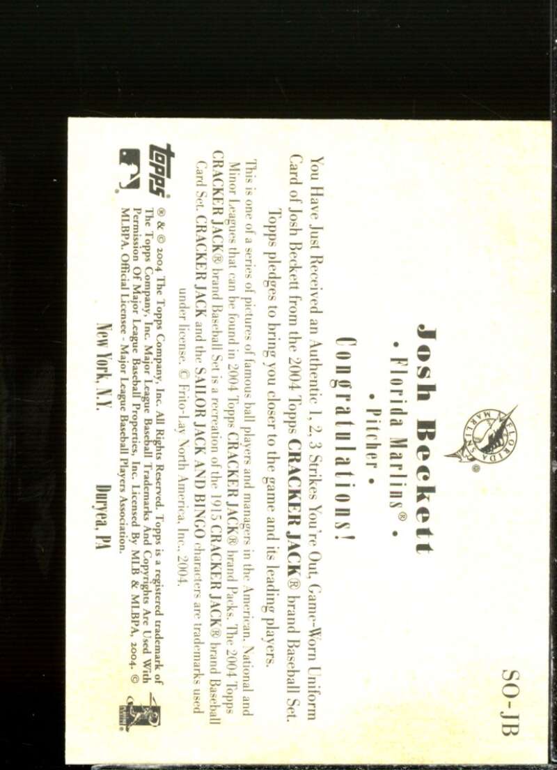 Josh Beckett Uni B 2004 Topps Cracker Jack 1-2-3 Strikes You're Out Relics #JB  Image 2