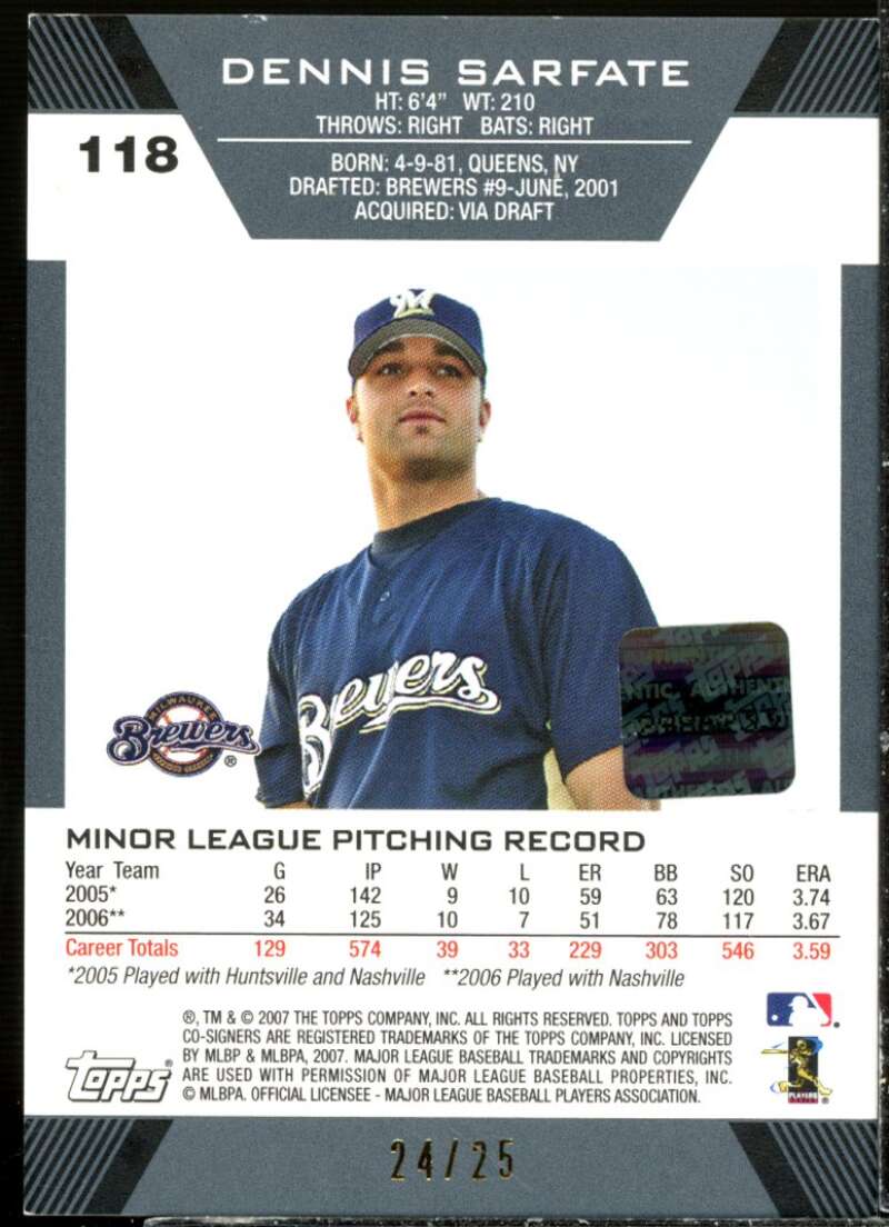 Dennis Sarfate AU Rookie Card 2007 Topps Co-Signers Hyper Silver Blue #118  Image 2