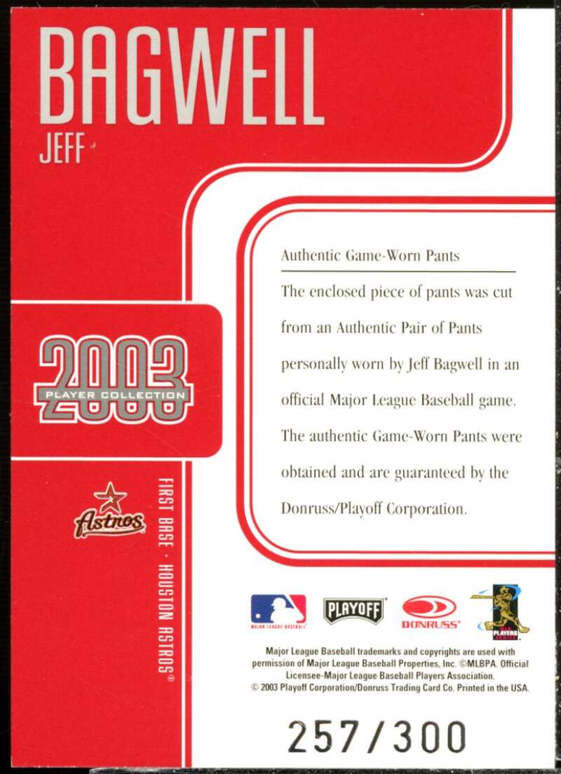 Jeff Bagwell Pants Card 2003 Studio Player Collection #4  Image 2