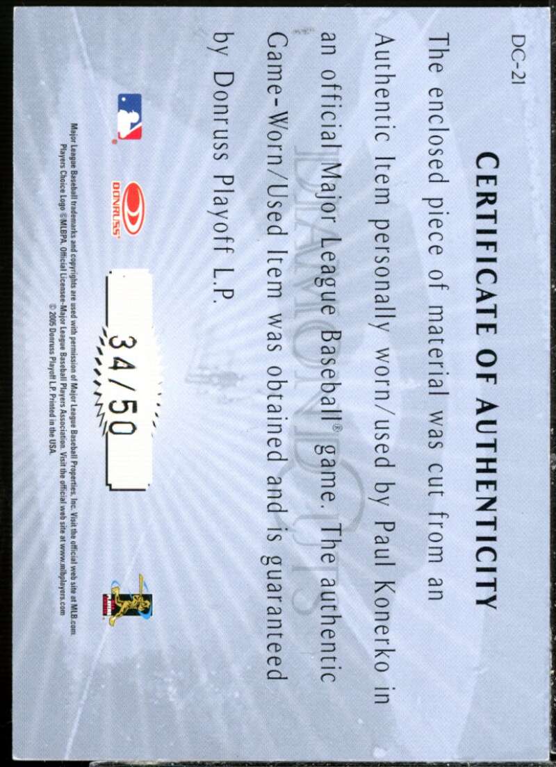 Paul Konerko Card 2005 Studio Diamond Cuts Bat #21  Image 2