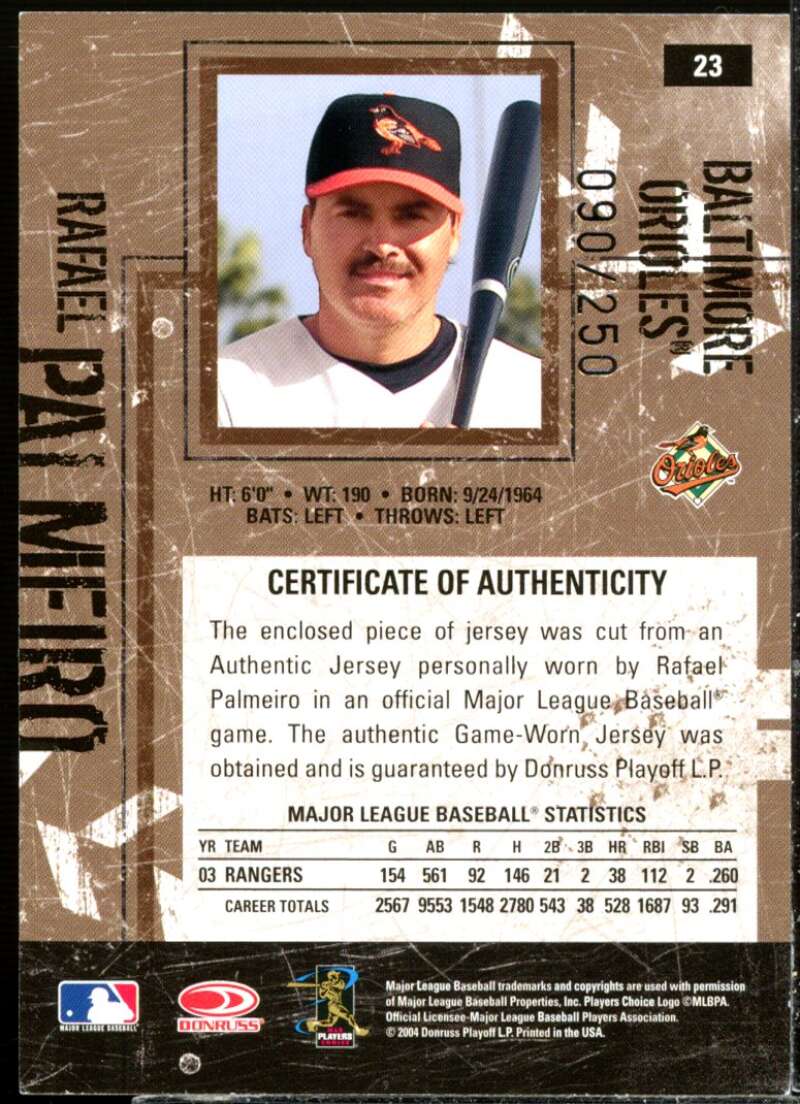 Rafael Palmeiro Card 2004 Leather and Lumber Materials Jersey #23  Image 2