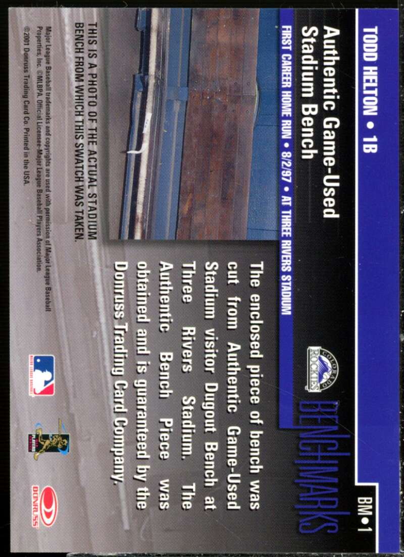 Todd Helton Card 2001 Donruss Classics Benchmarks #BM1  Image 2