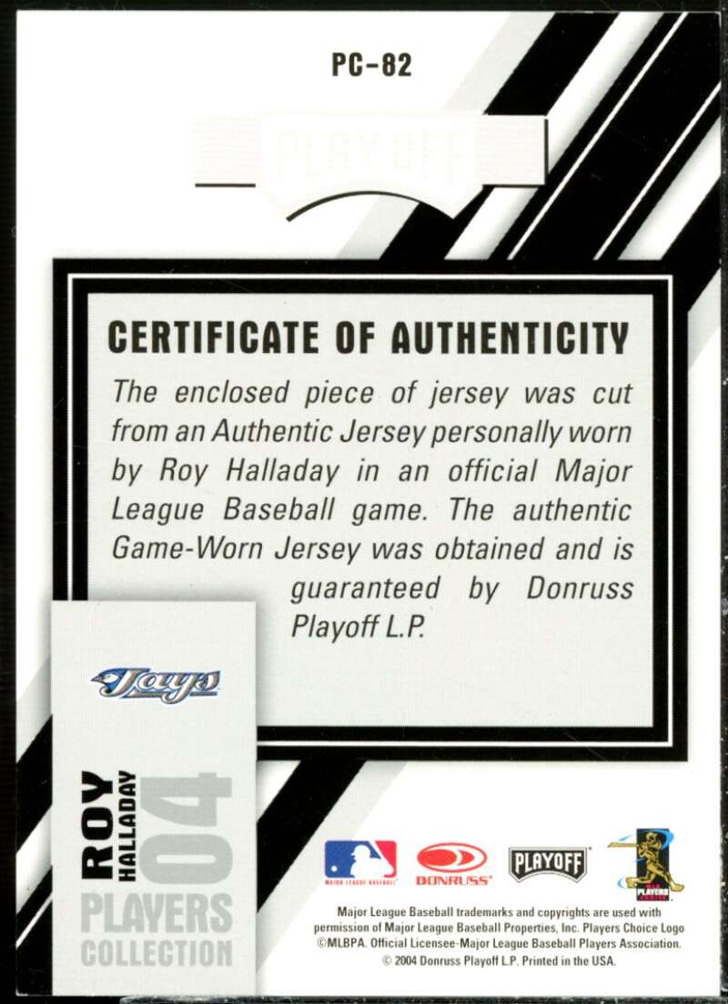 Roy Halladay Card 2004 Playoff Prestige Players Collection Jersey #82  Image 2